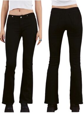 Unif Scan Mid Rise Kick Flare Bootcut Jeans Black Grunge Punk Goth